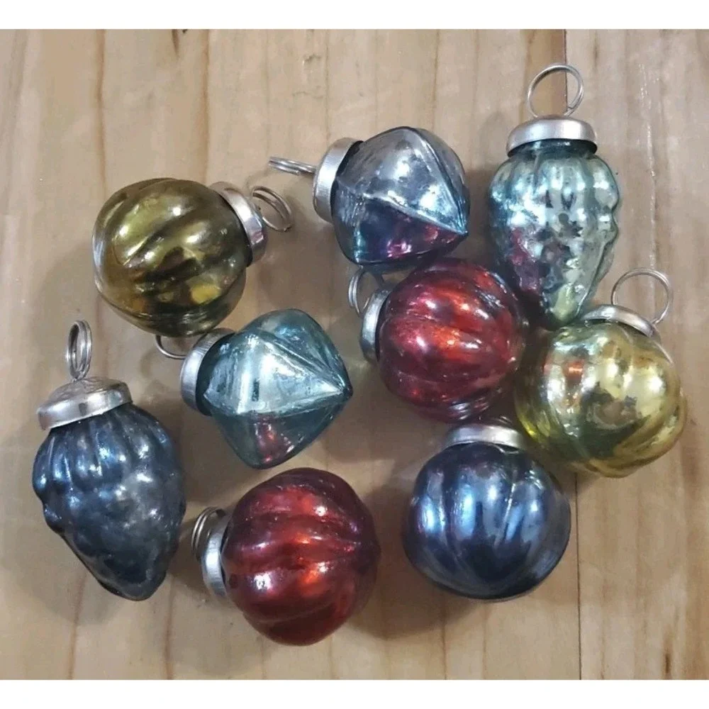 Kugel Style Mini Glass Christmas Ornaments Lot Of 9 Vintage Multicolor‎